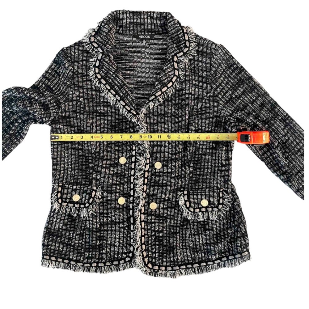 Misook Black & White Frayed Edge Tweed Open Front Jacket Size M - Picture 6 of 9